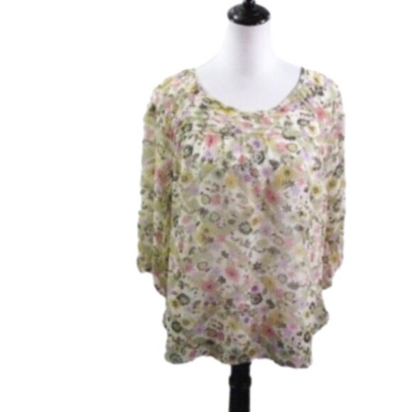 LC Lauren Conrad Tops - Lc Lauren Conrad Sheer Floral 3/4 Sleeve Blouse Size Large